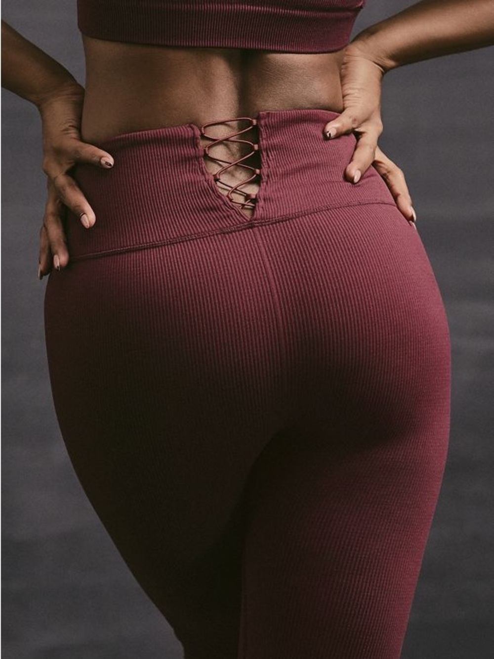 Fabletics High-Waisted Seamless Rib Legging in black cherry
